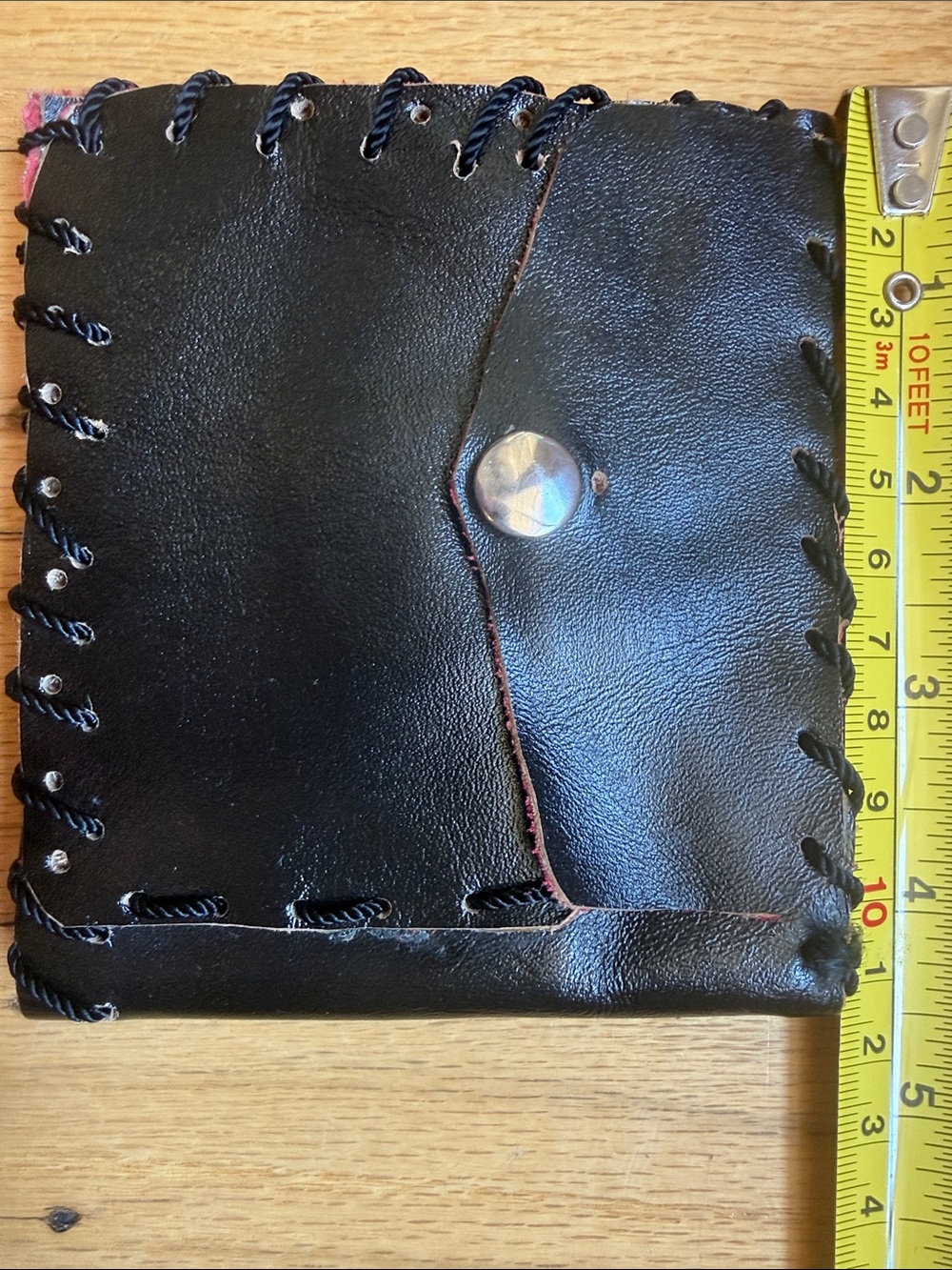 Hand-Stitched Black Leather Wallet with Snap Closure